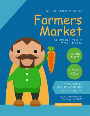 Free  Template: Cartel del mercado de agricultores de ilustración juguetona azul