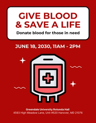 Free  Template: ملصق توضيحي بسيط باللون الأحمر لليوم العالمي للمتبرعين بالدم