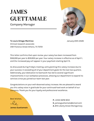 Free  Template: Yellow Minimalist Professional Salary Increase Letter