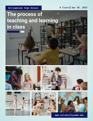Free  Template: Processo a luci blu di insegnamento e apprendimento della scuola di collage di foto