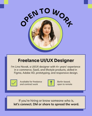 Free  Template: Open to Work LinkedIn Post Template for Freelancers