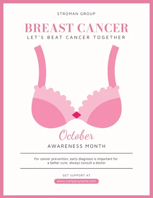Free  Template: ملصق للتوعية بسرطان الثدي، رسم توضيحي بسيط باللونين الوردي والأبيض