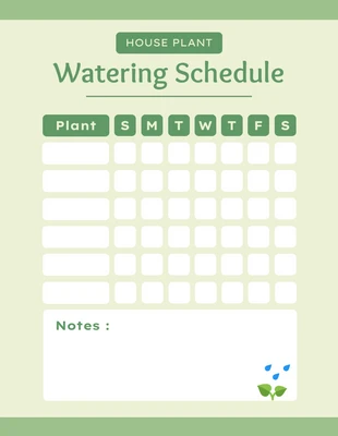 Free  Template: Modello di calendario per l'irrigazione delle piante di casa semplice e di colore verde chiaro