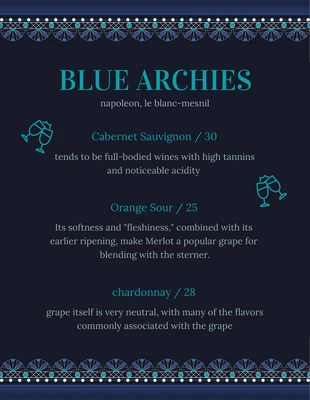 Free  Template: Menú de vinos Vintage clásico azul oscuro