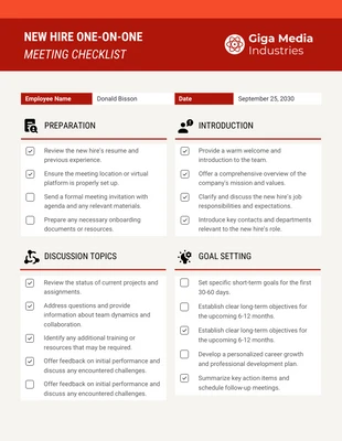 Free interactive Template: New Hire One-On-One Meeting Checklist