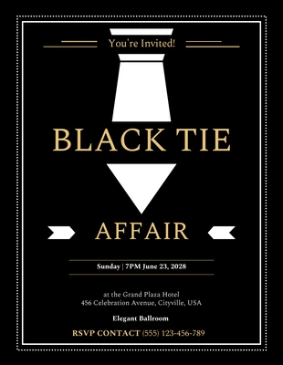 Free  Template: Convites Black Tie Preto, Dourado e Branco