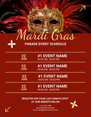 Free  Template: Rouge Moderne Géométrique Mardi Gras Parade Event Schedule Template