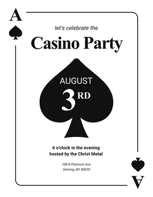Free  Template: Clean Minimalist Poker Casino Invitation