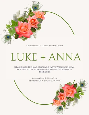 Free  Template: Einfache Einladung zur Verlobungsfeier mit beigem Blumenmuster