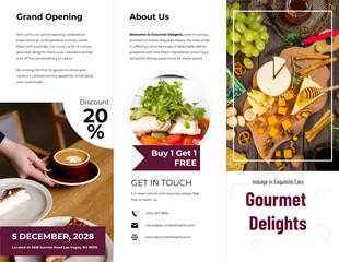 business  Template: Brochure alimentari di delizie gourmet bianche e minimaliste