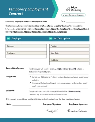 business  Template: Temporary Employment Contract Template