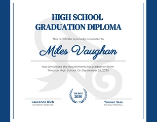 premium  Template: White And Blue Simple Diploma Certificate