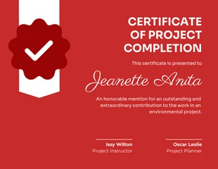 Free  Template: Certificado de proyecto simple rojo y blanco