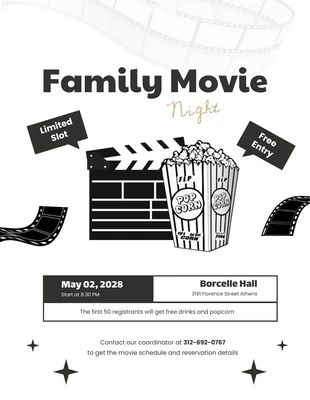 Free  Template: Black White Minimalist Family Movie Schedule Template