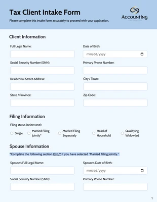 premium interactive Template: Vorlage für ein Mandantenaufnahmeformular für Steuerangelegenheiten