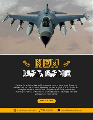 Free  Template: ملصق ألعاب الحرب الجديدة الحديثة باللونين الأسود والأصفر