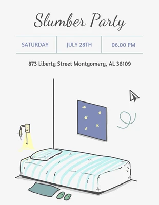 Grey Playful Minimalist Sleepover Slumber Party Invitation