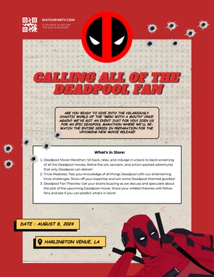 Free  Template: Événement d'invitation de super-héros Red Deadpool Re-Watch