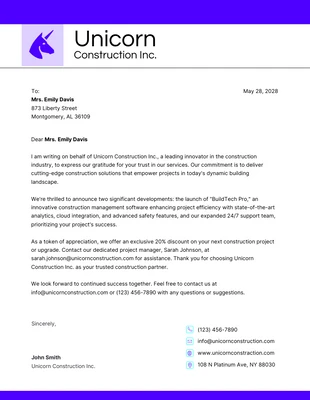 Free  Template: Purple Minimalist Construction Letterhead