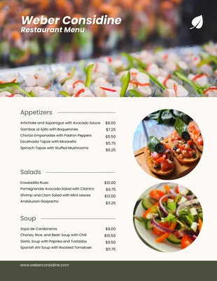 Free  Template: Beige und dunkelgrüne, moderne, schicke Restaurantkarte