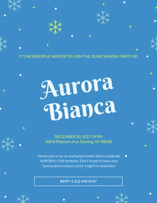 Free  Template: Blue And Winter Theme Quinceanera Party Invitation