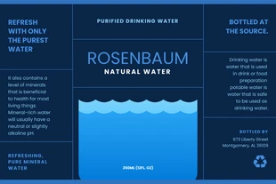 premium  Template: Etiqueta para botella de agua minimalista azul marino