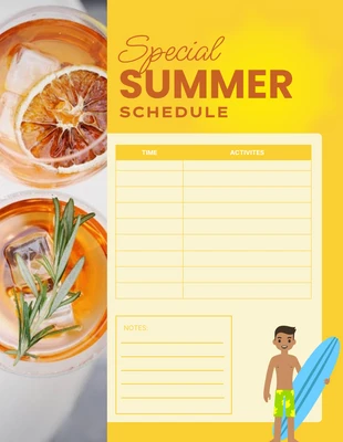 Free  Template: Modèle d'horaire d'été simple en dégradé jaune