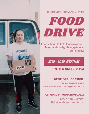 Free  Template: Pink Minimalist Food Drive Veranstaltungsflyer