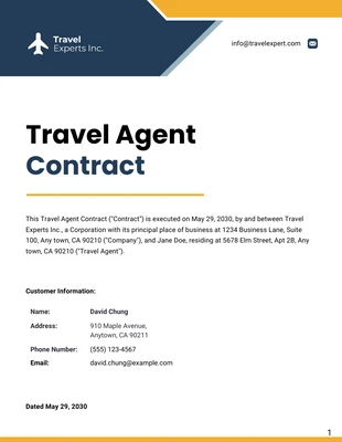 business  Template: Modello di contratto per agente di viaggio