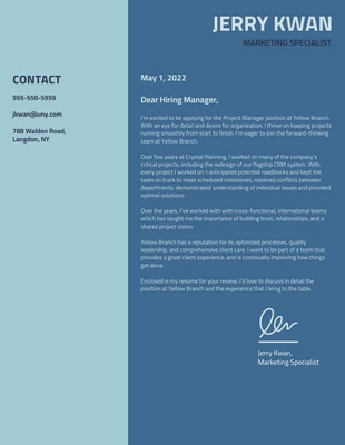 Blue Marketing College Student Cover Letter