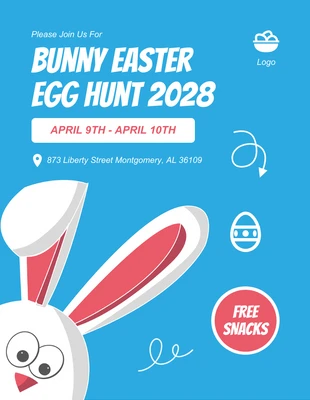 Free  Template: Invitación Simple azul del huevo de Pascua del ejemplo del conejito