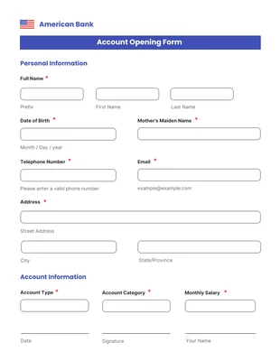Free  Template: White Blue Minimalist Banking Form