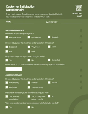 Free  Template: Formulaire de questionnaire vert simple