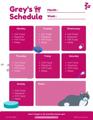 Free  Template: Magenta Weekly Cat Schedule  Template