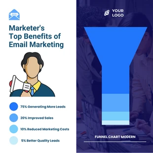 Free  Template: Grafico dell'imbuto di email marketing blu e bianco, moderno e minimalista.