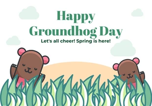 White And Green Minimalist Cute Illustration Happy Groundhog Day Card