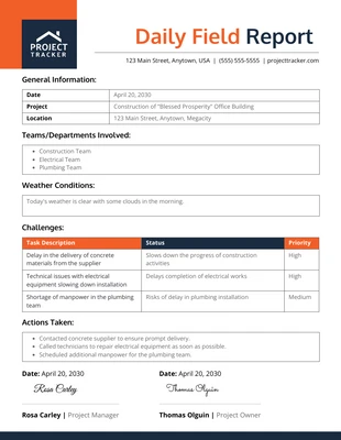 business  Template: Daily Field Report Template