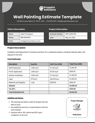 Free  Template: Plantilla de estimación de pintura mural