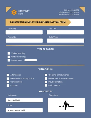 business  Template: Blue and Yellow Construction Form