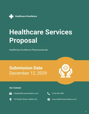 Free  Template: Propuestas simples de servicios de atención médica en verde azulado y amarillo