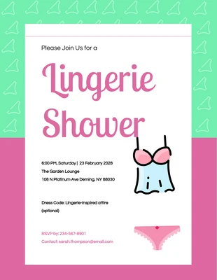 Free  Template: Invitations à la douche de lingerie à motif minimaliste rose et vert