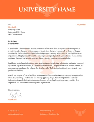 Free  Template: White And Orange Simple Professional University Letterhead Template