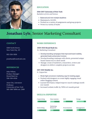 business  Template: Dark Marketing Consultant Resume