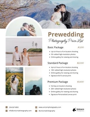 business  Template: Lista de preços elegante e minimalista para fotógrafos pré-casamento