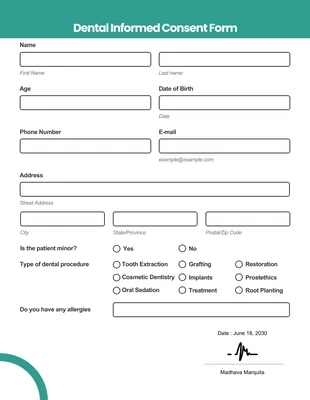 Free  Template: Clean Green Dental Consent Form