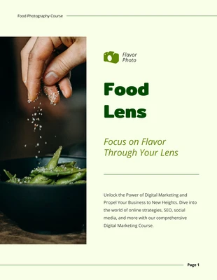 premium  Template: Catalogue de cours de photographie alimentaire simple et moderne vert