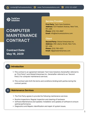 business  Template: Computer Maintenance Contract Template