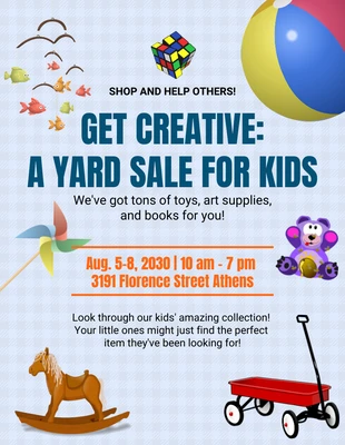 Free  Template: Baby Blue Cute Yard Sale For Kids Flyer (folheto de venda de garagem para crianças)