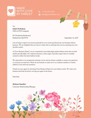 Free  Template: Soft Coral Orange Floral Business Letterhead