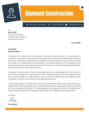 Free  Template: Yellow And Blue Minimalist Professional Construction Letterhead Template